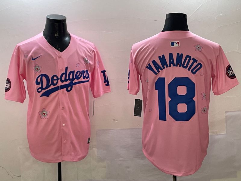 Men Los Angeles Dodgers 18 Yamamoto Pink Sakura Edition 2025 Nike MLB Jersey style 1